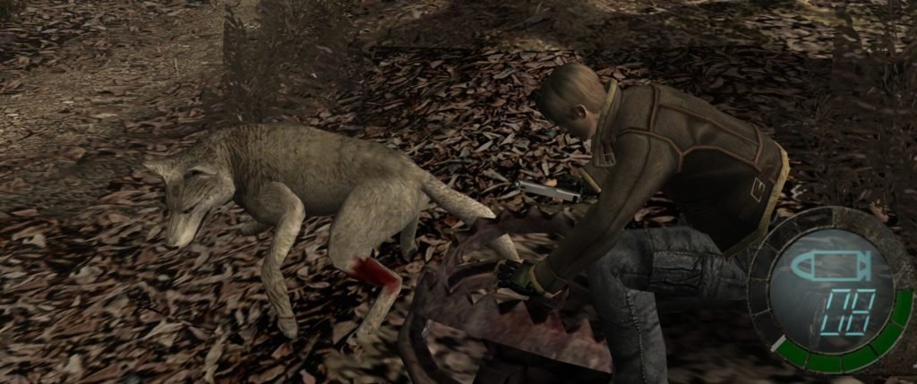 Image de Leon aidant un chien piégé avant d'installer le mod.