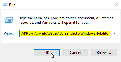 Windows Run vous amènera directement à l'emplacement de la capture d'écran Sifu