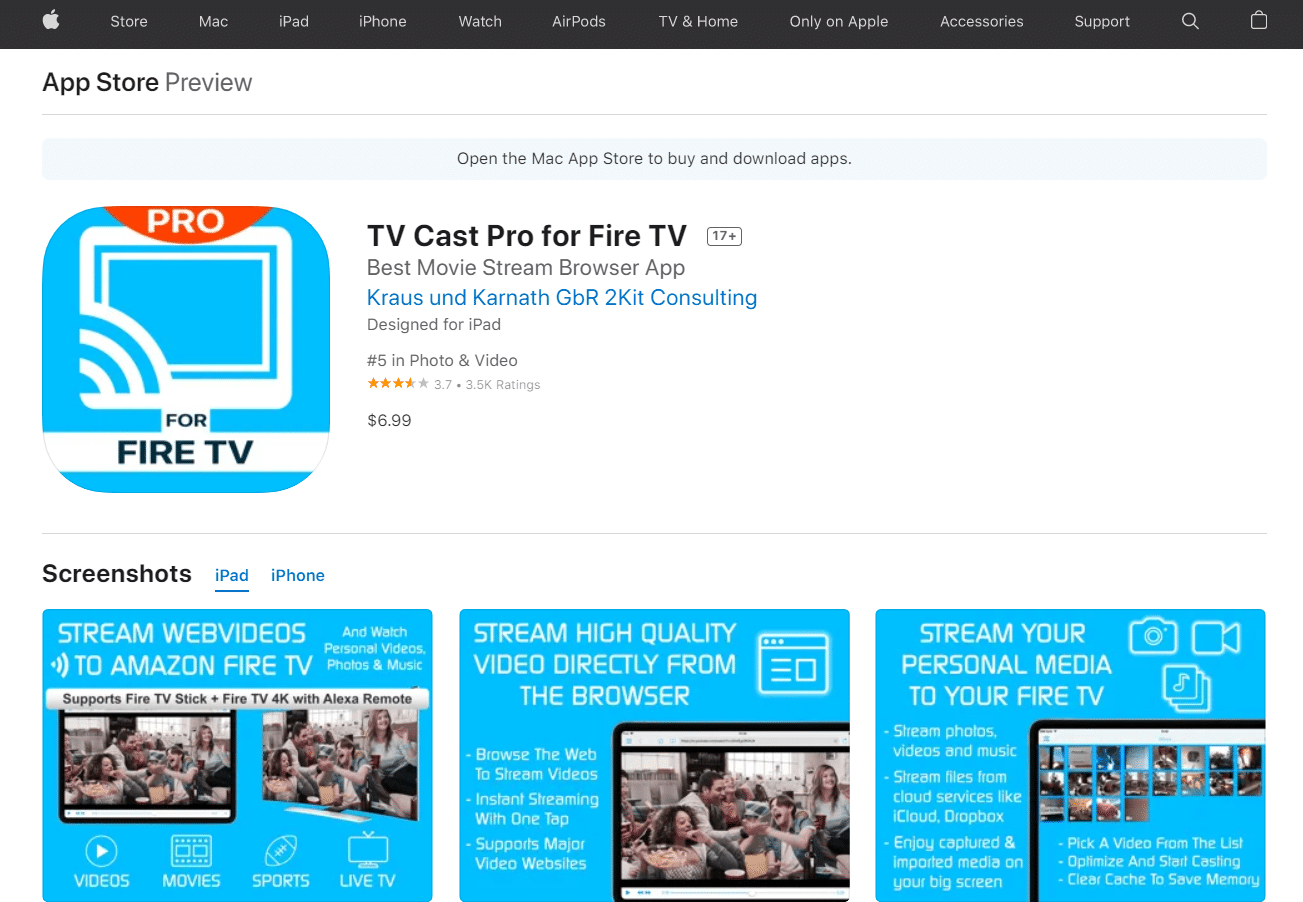 TV Cast Pro pour l'App Store Firetv