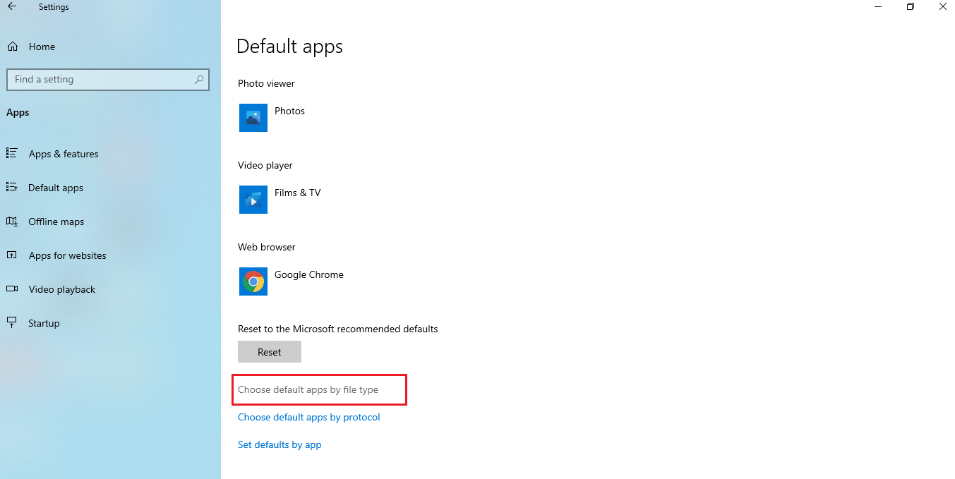 cliquez sur Choisir les applications par défaut par type de fichier.  Comment ouvrir les fichiers JAR dans Windows 10