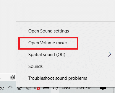 Ouvrir l'option Volume Mixer