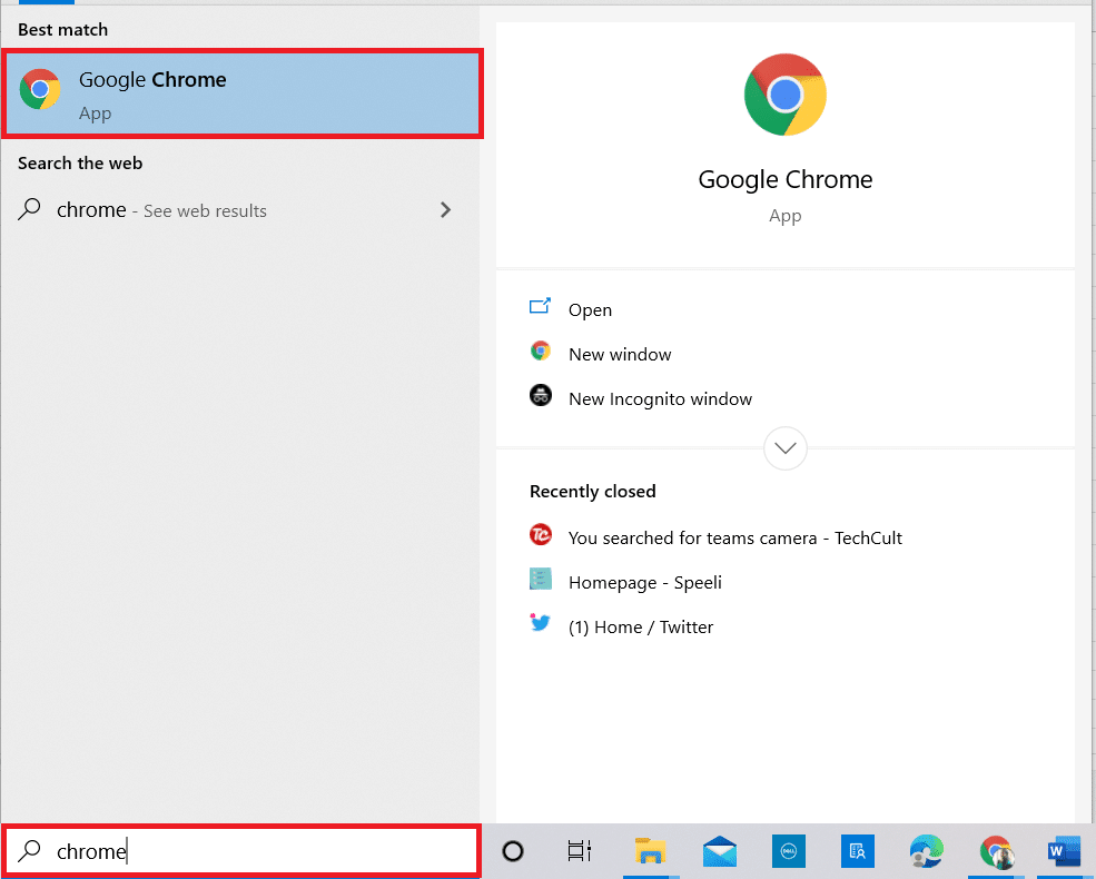 Appuyez sur la touche Windows.  Tapez Google Chrome et lancez-le.  Comment enregistrer une réunion Zoom sans autorisation dans Windows 10
