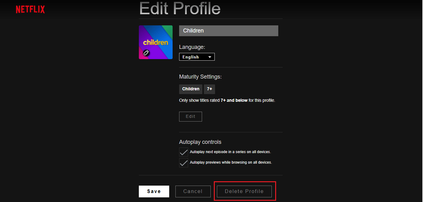 Sélectionnez Supprimer le profil.  Comment supprimer un profil Netflix