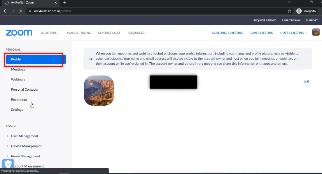 sélectionnez l'onglet Profil sous le menu PERSONNEL.  Comment réparer l'erreur d'ID de réunion Zoom non valide dans Windows 10