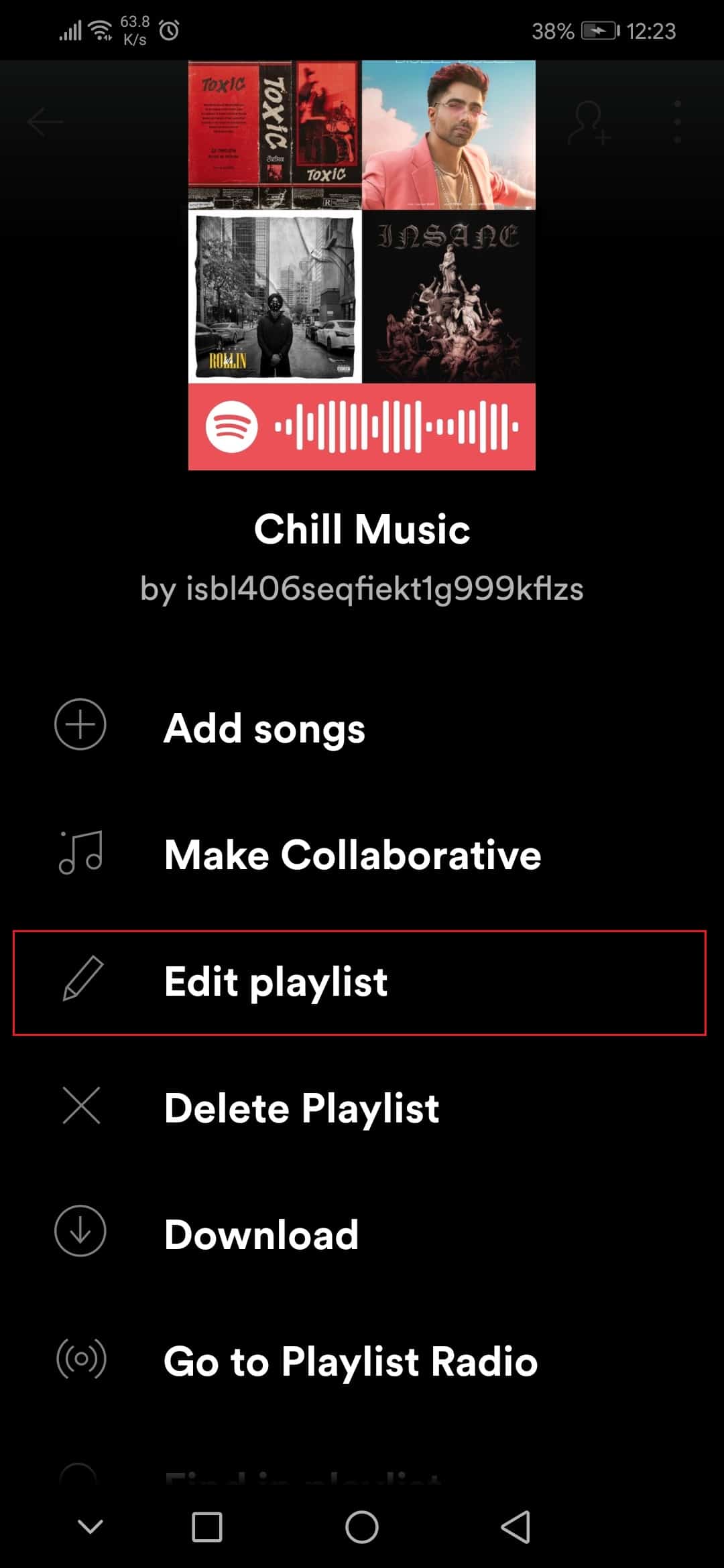 appuyez sur l'option Modifier la liste de lecture dans l'application Spotify Honor Play Android