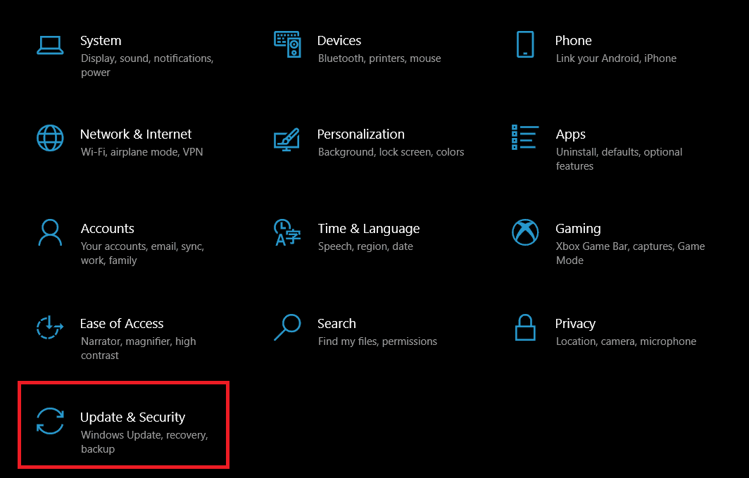 Option de mise à jour et de sécurité.  Comment changer le logo de démarrage de Windows 10