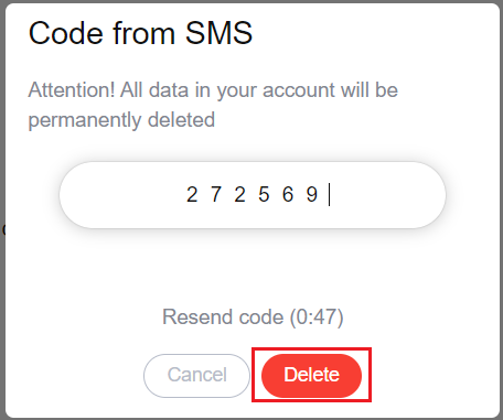 cliquez sur l'option Supprimer dans l'invite Code pour SMC.  Comment supprimer définitivement votre compte ICQ