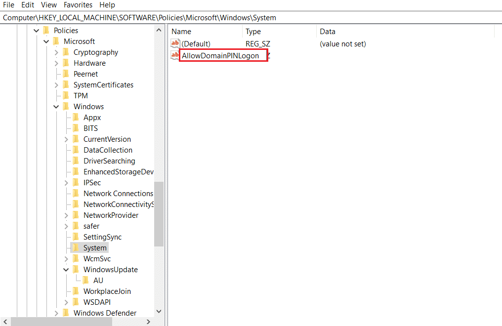 créez une valeur sting par le nom de AllowDomainPINLogon dans l'Éditeur du Registre.  Comment supprimer la connexion par code PIN de Windows 10