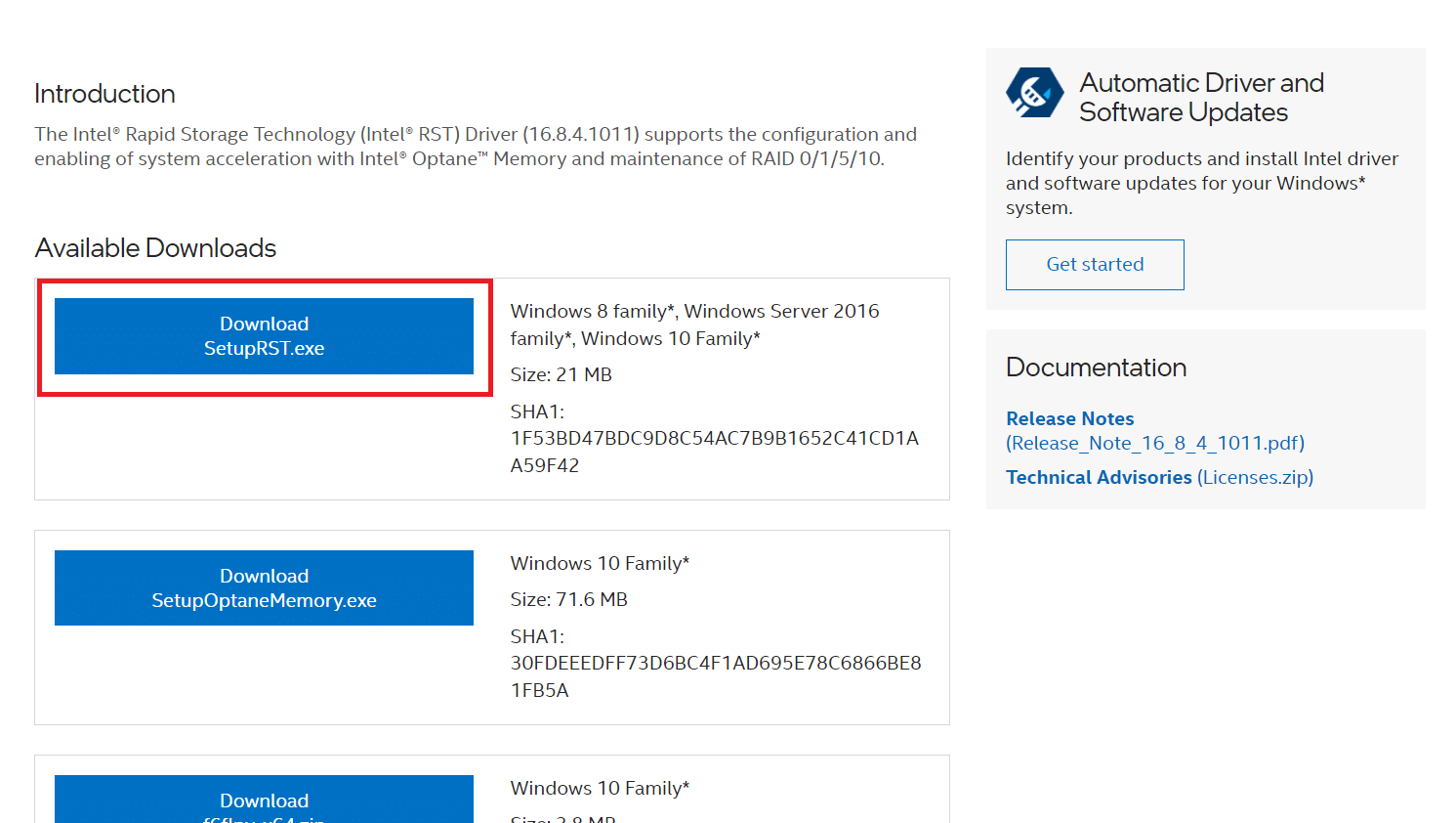 Téléchargez l'exécutable.  Comment réparer le service Intel RST ne fonctionne pas dans Windows 10
