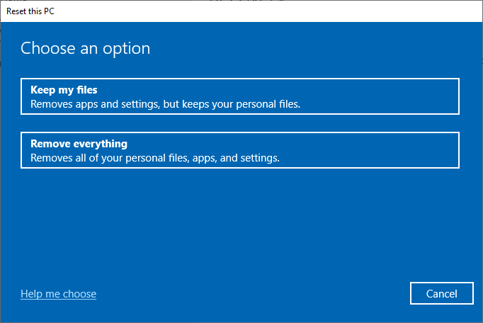 Maintenant, choisissez une option dans la fenêtre Réinitialiser ce PC.  Comment obtenir cette icône PC sur votre bureau