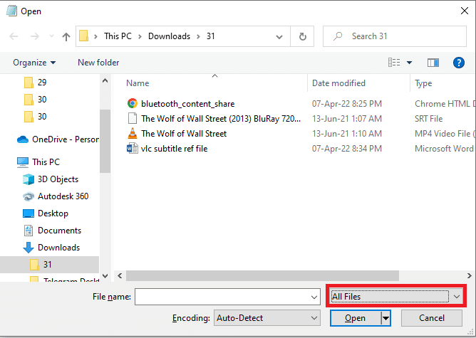 Sélectionnez Tous les fichiers.  Comment réparer les sous-titres VLC qui ne fonctionnent pas dans Windows 10