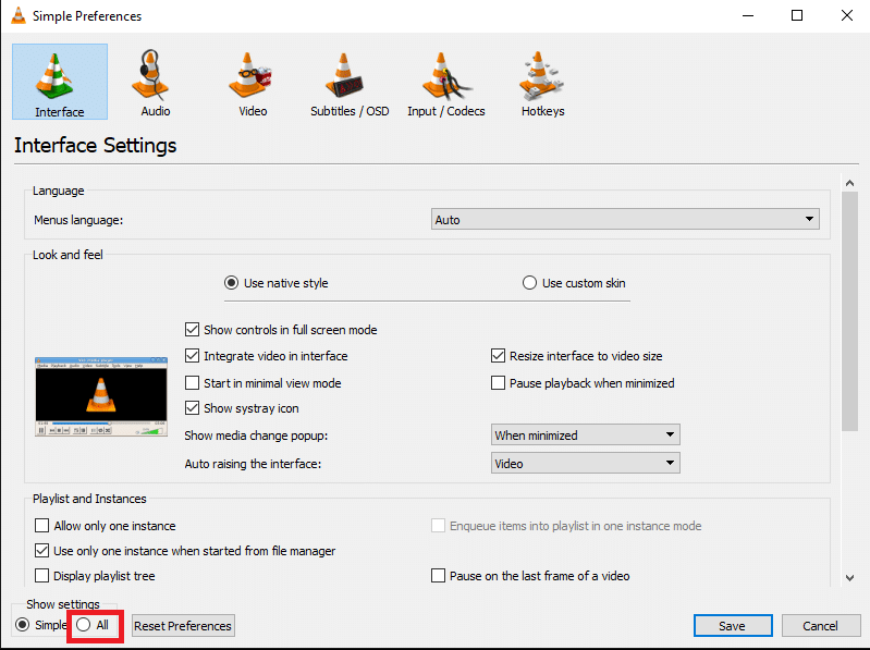 Sélectionnez l'option Tous.  Comment réparer les sous-titres VLC qui ne fonctionnent pas dans Windows 10