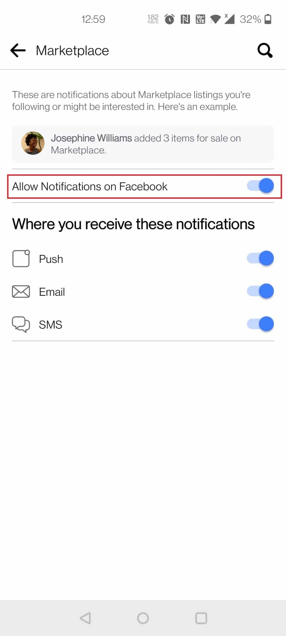 Appuyez sur Autoriser les notifications pour bloquer toutes les notifications