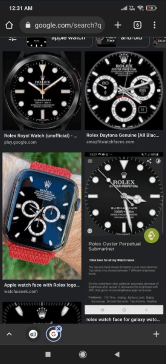 Utilisez votre navigateur mobile pour effectuer une recherche rapide de cadrans de montre Rolex personnalisés.  Comment obtenir un cadran Rolex Smartwatch