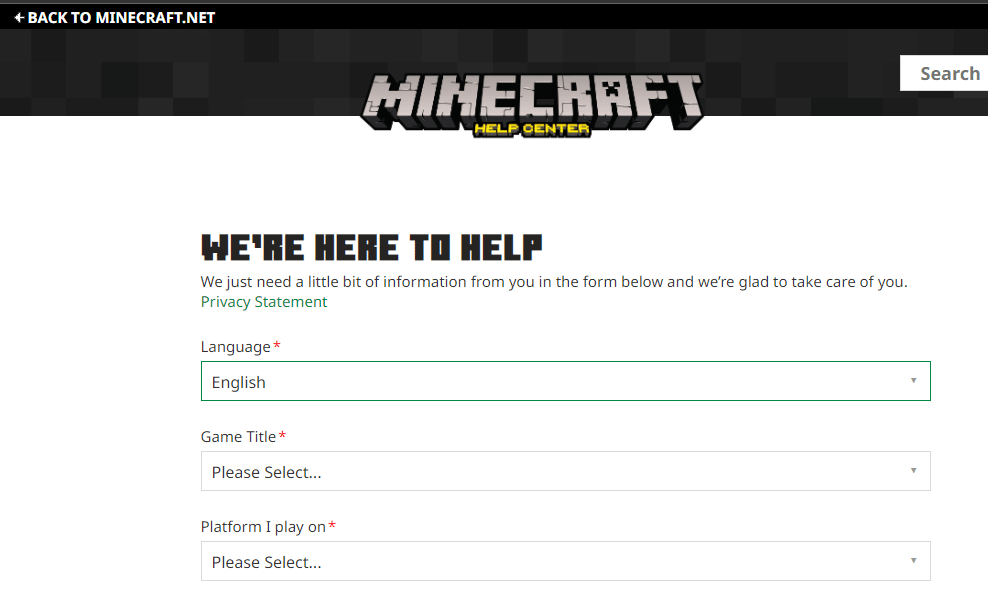 Vous pouvez également créer un ticket pour contacter le support Minecraft. 