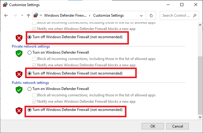 Cochez les cases Désactiver le pare-feu Windows Defender.  Correction du Nexus Mod Manager qui ne s'ouvre pas