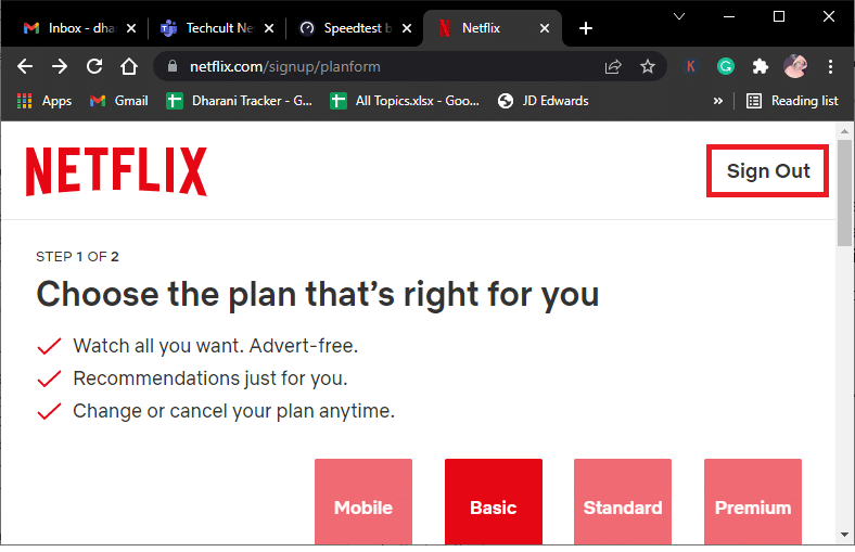 Lancez Netflix et dans le coin supérieur droit de l'écran, cliquez sur Se déconnecter.  Correction de l'erreur Netflix F7111-5033