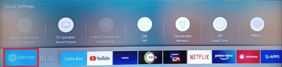 Menu Paramètres Écran d'accueil Samsung Smart TV