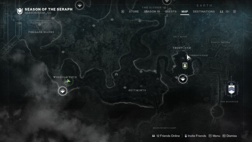 Terminus East Lost Sector sur la carte.