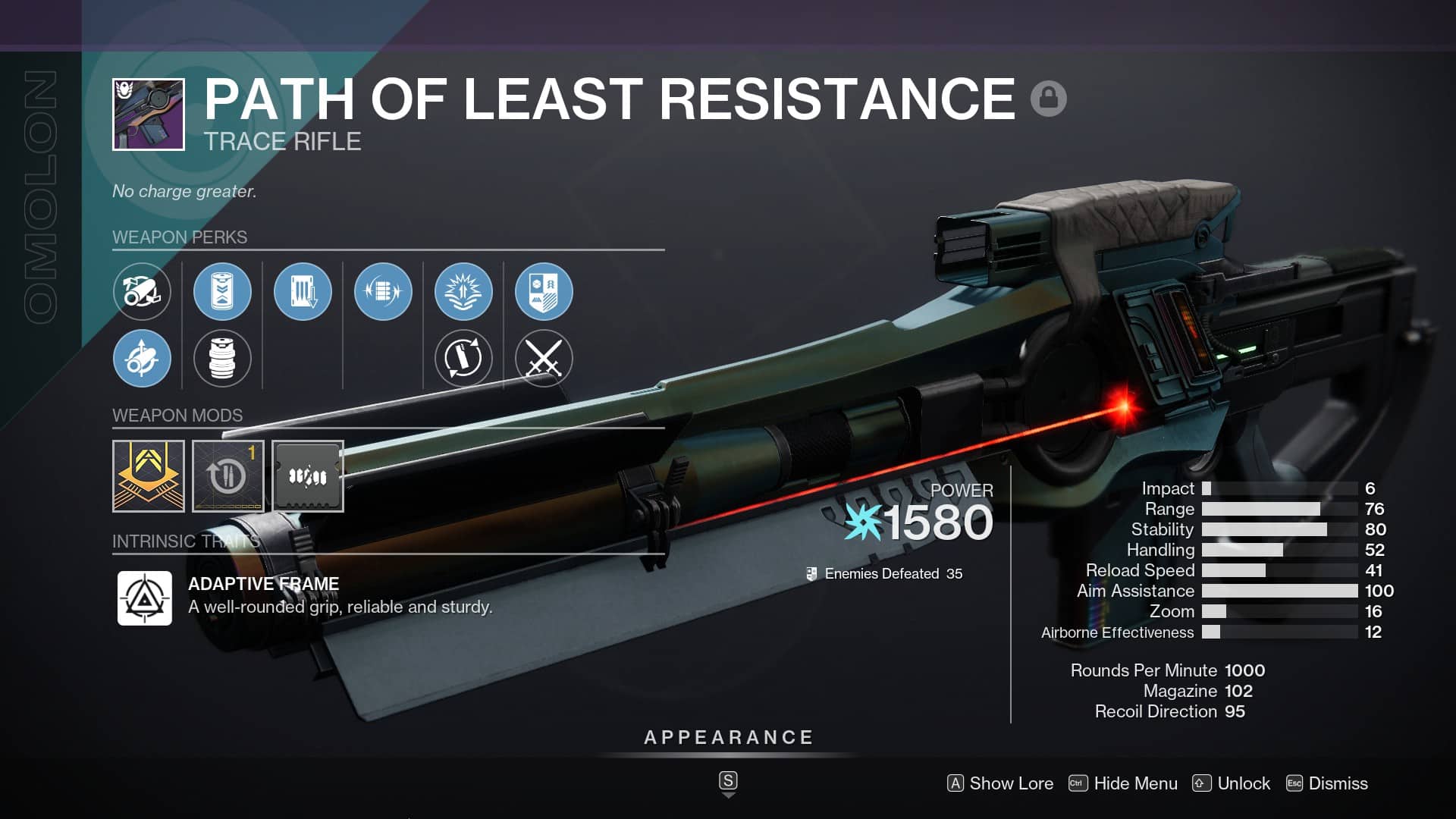 Destiny 2 Path of Least Resistance god roll in inventory.