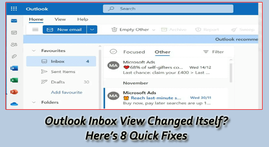 La vue de la boîte de réception Outlook a été modifiée 